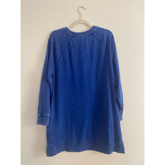 Coldwater Creek Blue Distressed Longline Sweatshirt With Pockets Size M - Picture 5 of 6